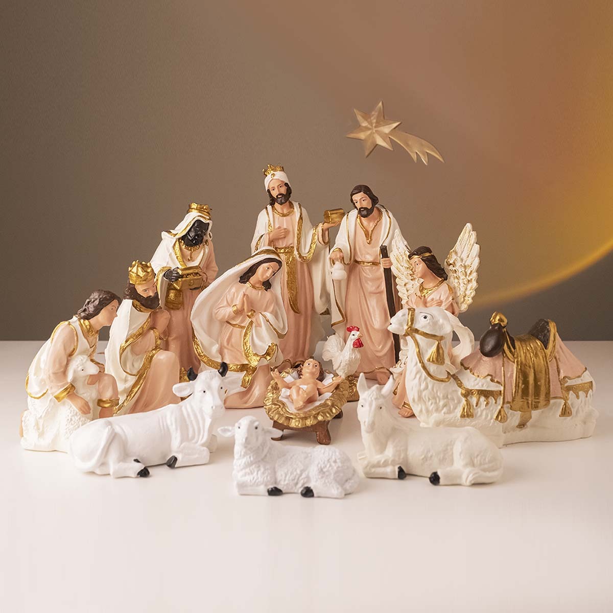 Presépio Natalino Branco 14 peças 23cm Inquebrável